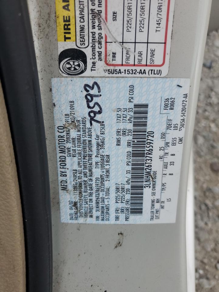 2007 Lincoln Mkz VIN: 3LNHM26T37R659720 Lot: 66631545