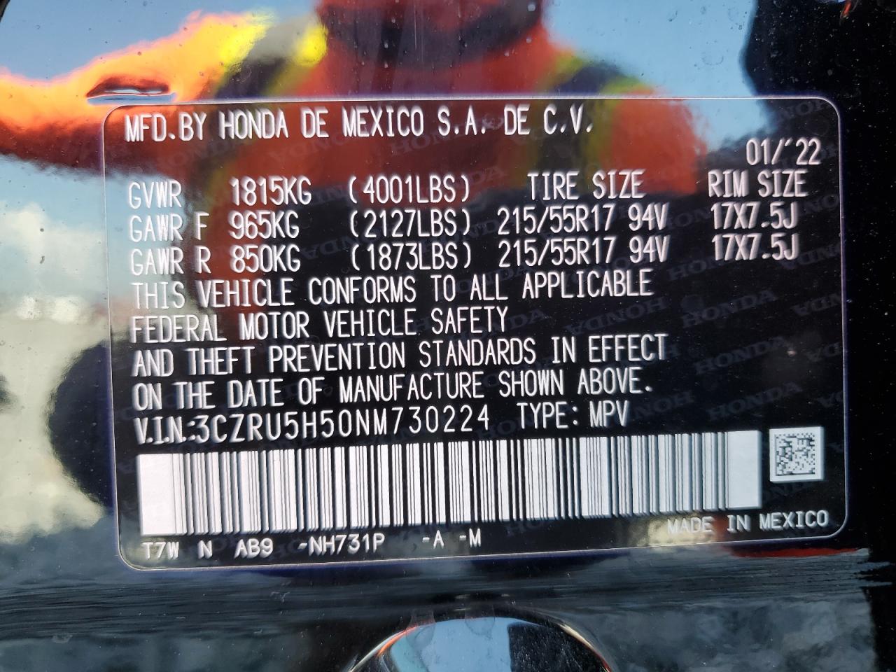 3CZRU5H50NM730224 2022 Honda Hr-V Ex