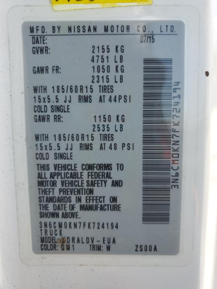 2015 Nissan Nv200 2.5S VIN: 3N6CM0KN7FK724194 Lot: 70537285