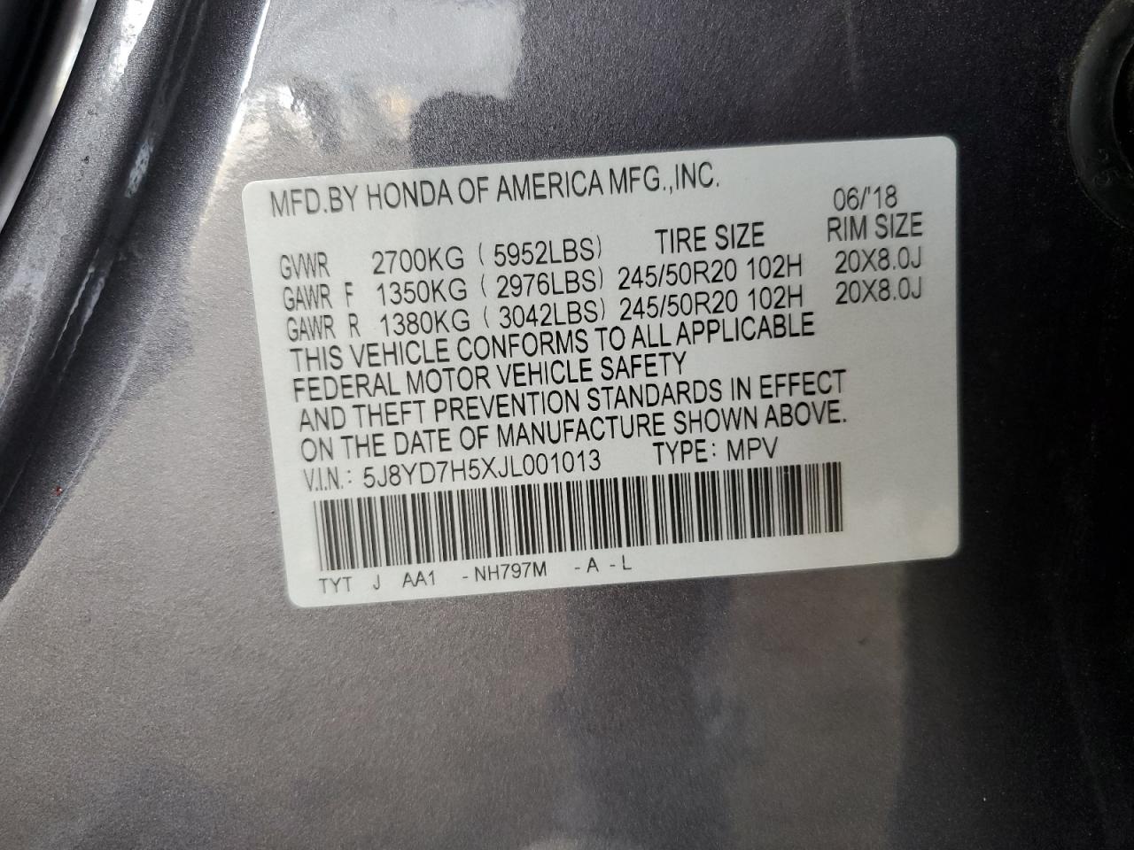 2018 Acura Mdx Sport Hybrid Technology VIN: 5J8YD7H5XJL001013 Lot: 68726095