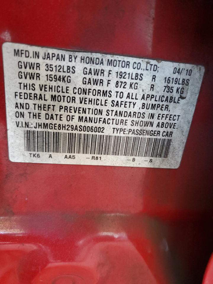 2010 Honda Fit VIN: JHMGE8H29AS006002 Lot: 68949625