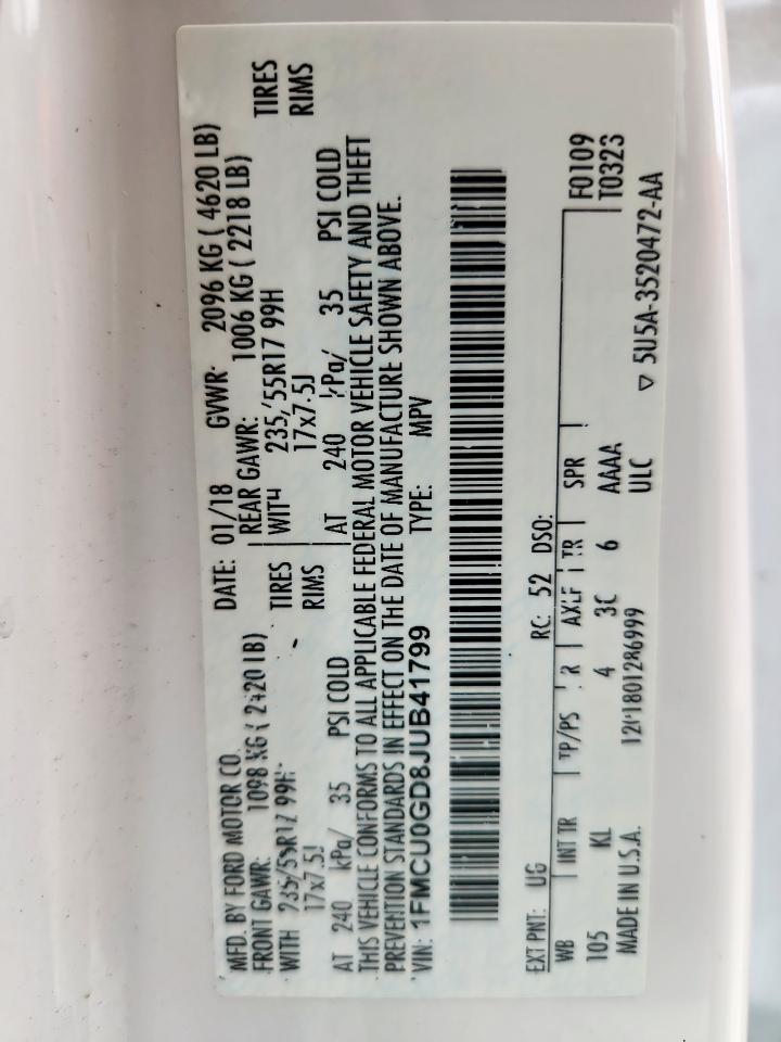 2018 Ford Escape Se VIN: 1FMCU0GD8JUB41799 Lot: 70757005