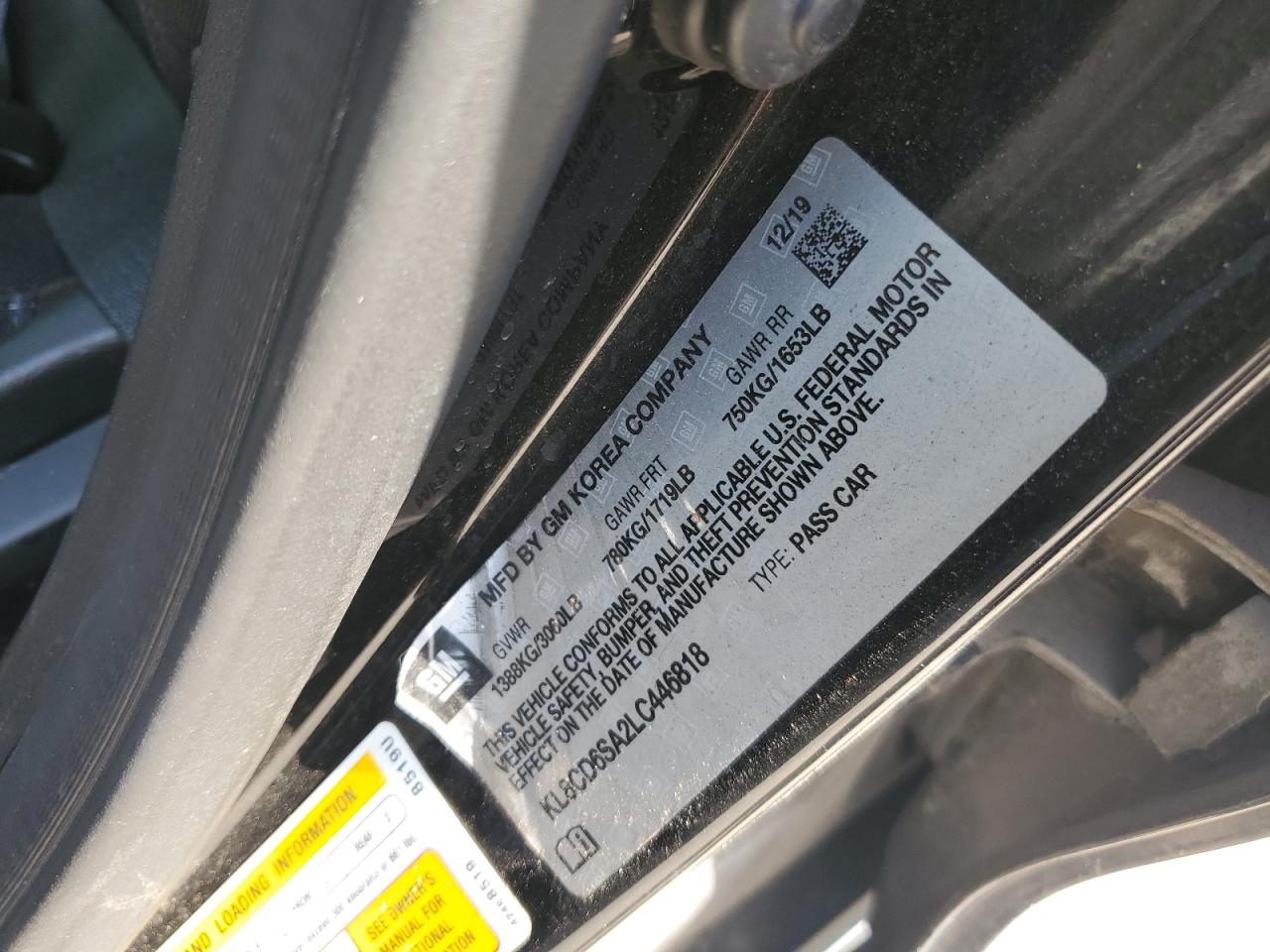 2020 Chevrolet Spark 1Lt VIN: KL8CD6SA2LC446818 Lot: 70290745