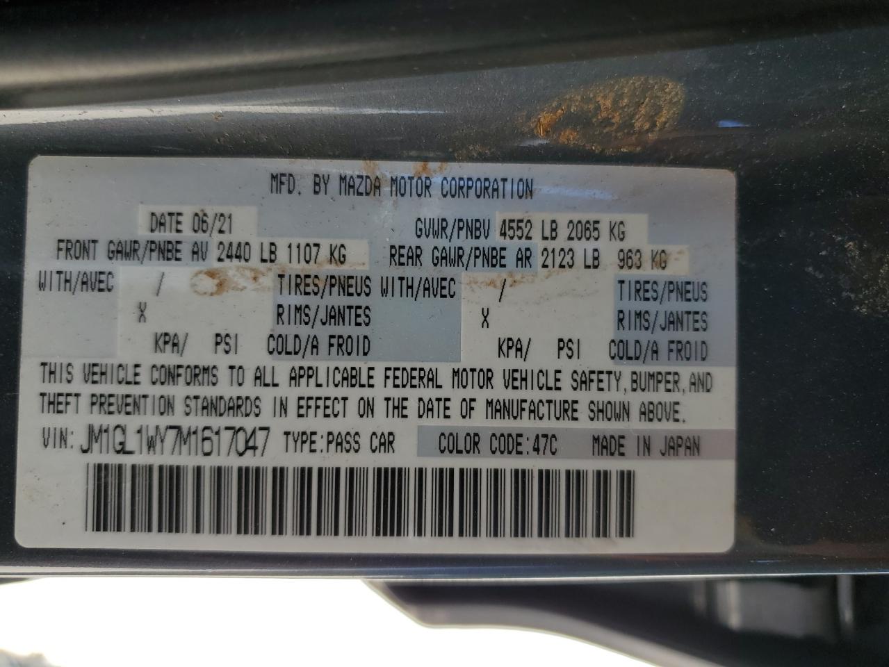 2021 Mazda 6 Grand Touring Reserve VIN: JM1GL1WY7M1617047 Lot: 70734135