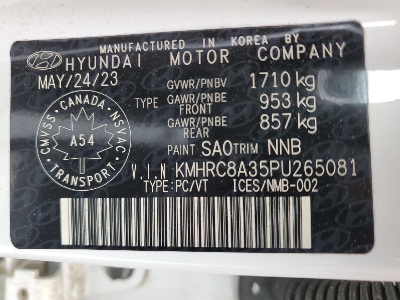 2023 Hyundai Venue Sel VIN: KMHRC8A35PU265081 Lot: 68746415