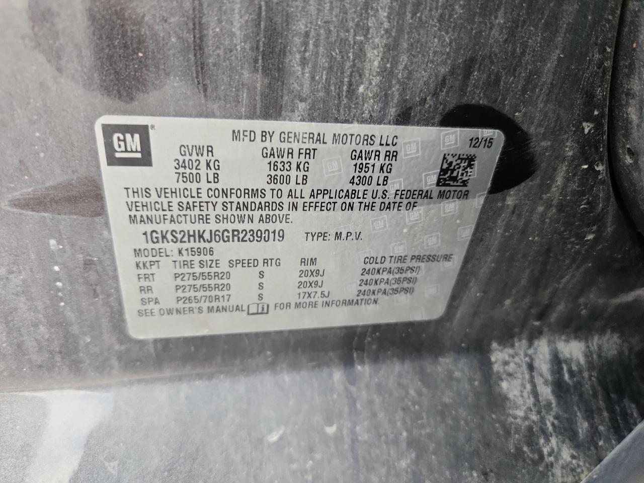 2016 GMC Yukon Xl Denali VIN: 1GKS2HKJ6GR239019 Lot: 69418695
