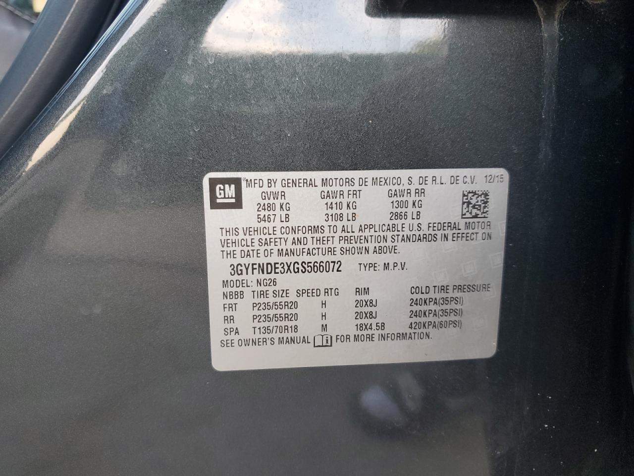 2016 Cadillac Srx Premium Collection VIN: 3GYFNDE3XGS566072 Lot: 69506475