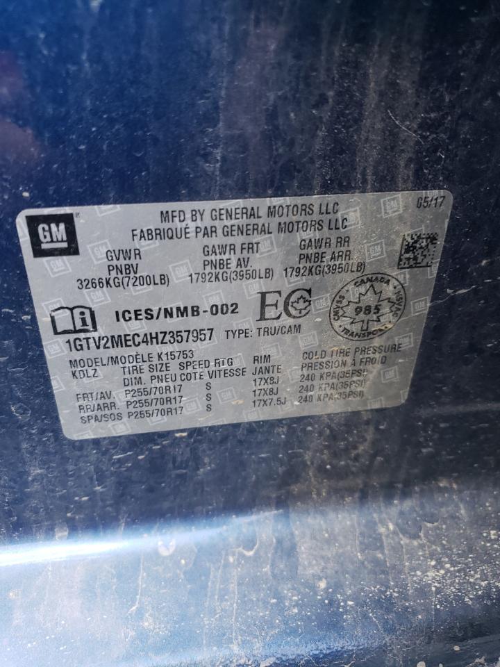 2017 GMC Sierra K1500 Sle VIN: 1GTV2MEC4HZ357957 Lot: 69108325