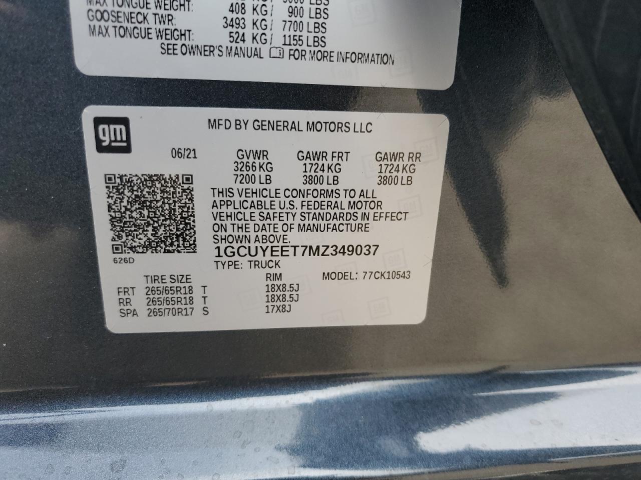 2021 Chevrolet Silverado K1500 Rst VIN: 1GCUYEET7MZ349037 Lot: 68243265