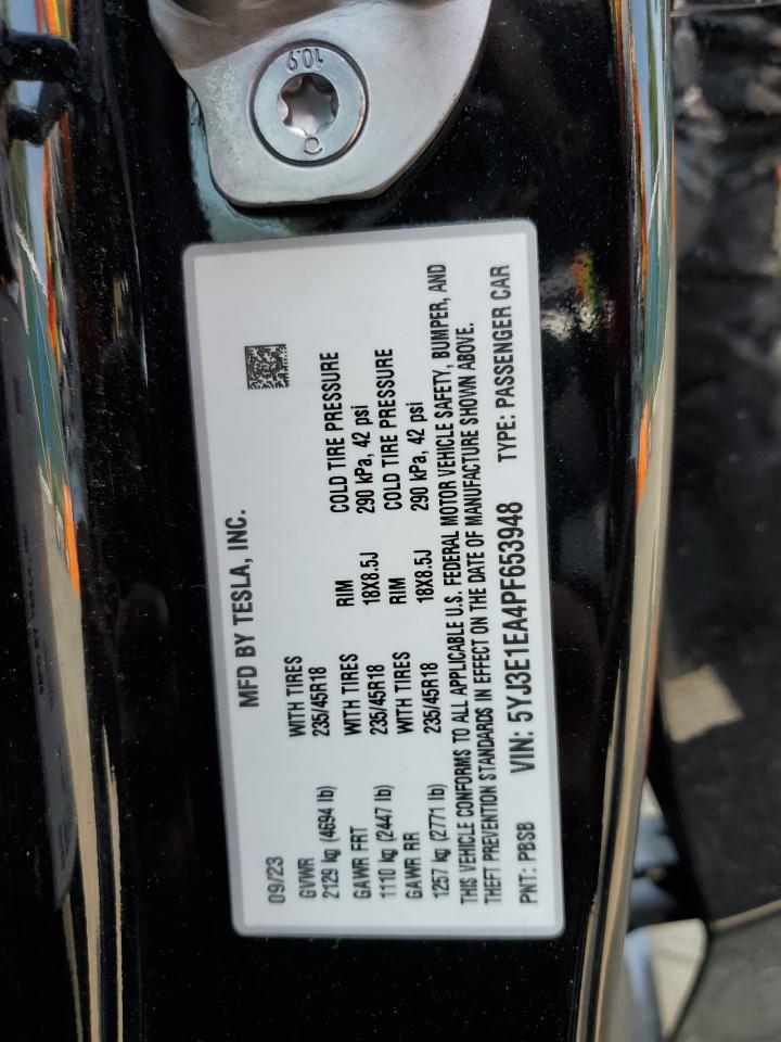 2023 Tesla Model 3 VIN: 5YJ3E1EA4PF653948 Lot: 67825805