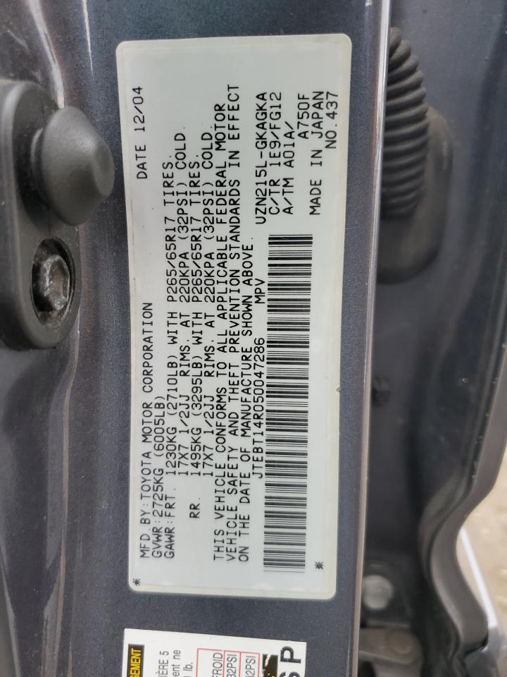 2005 Toyota 4Runner Sr5 VIN: JTEBT14R050047286 Lot: 67438795