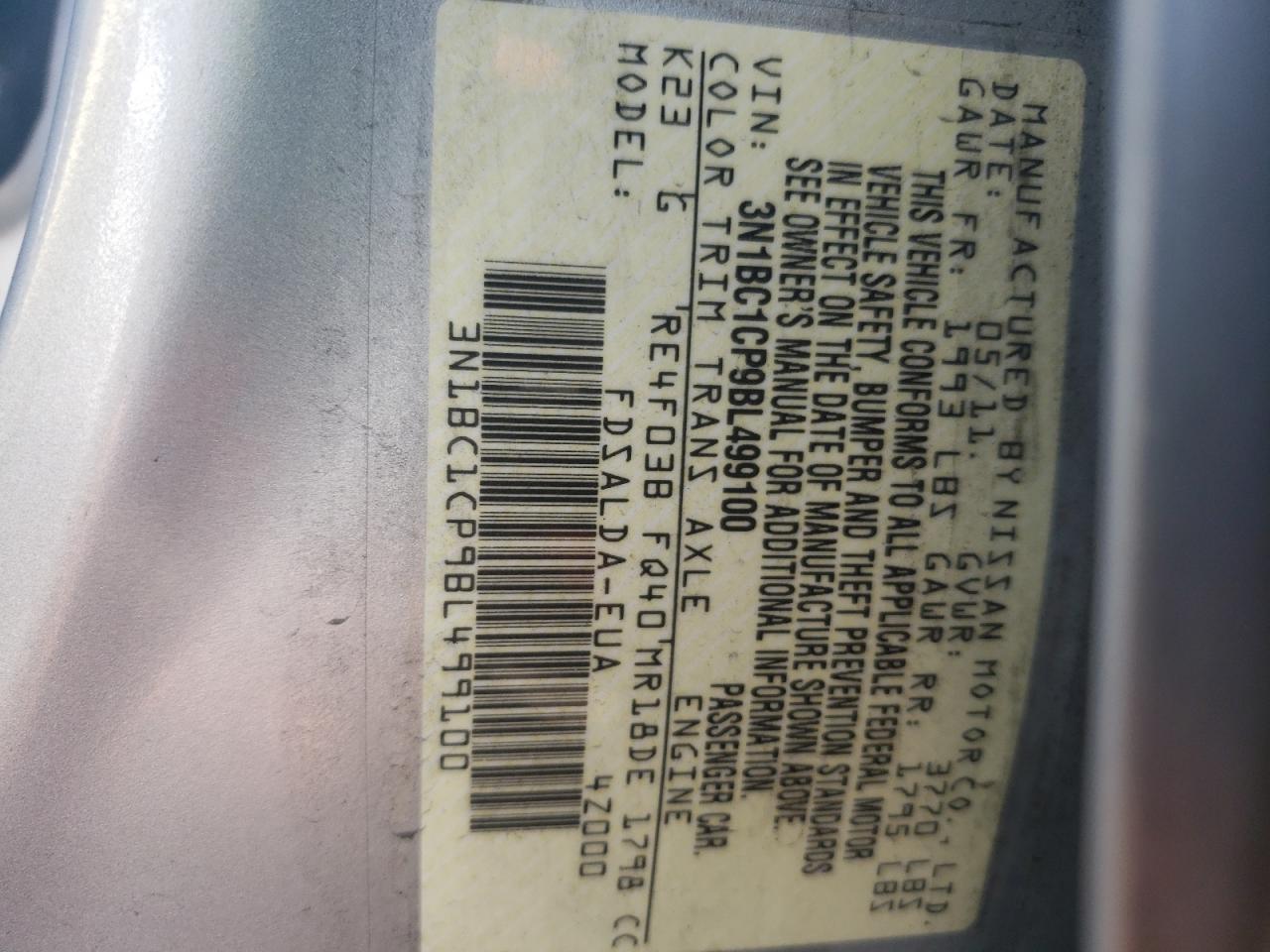 2011 Nissan Versa S VIN: 3N1BC1CP9BL499100 Lot: 67686115