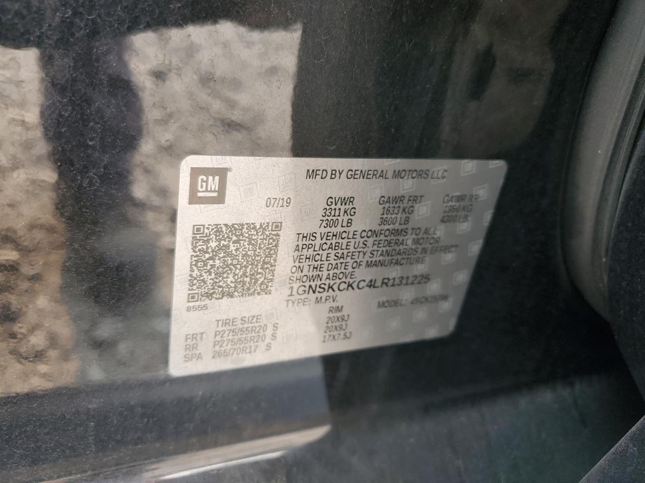 2020 Chevrolet Tahoe K1500 Premier VIN: 1GNSKCKC4LR131225 Lot: 67462765