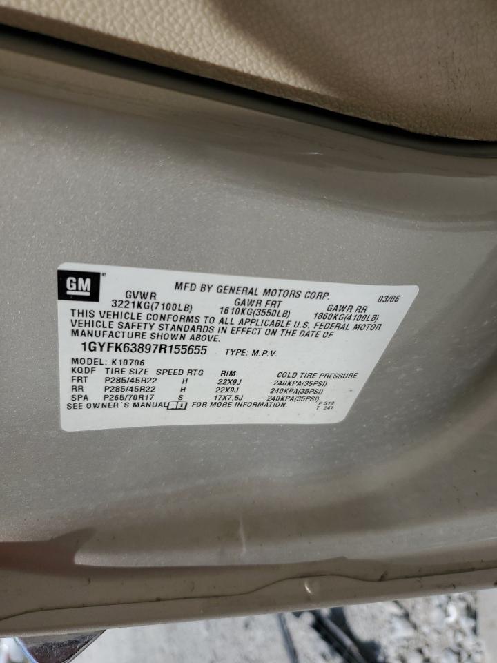 2007 Cadillac Escalade Luxury VIN: 1GYFK63897R155655 Lot: 70297235