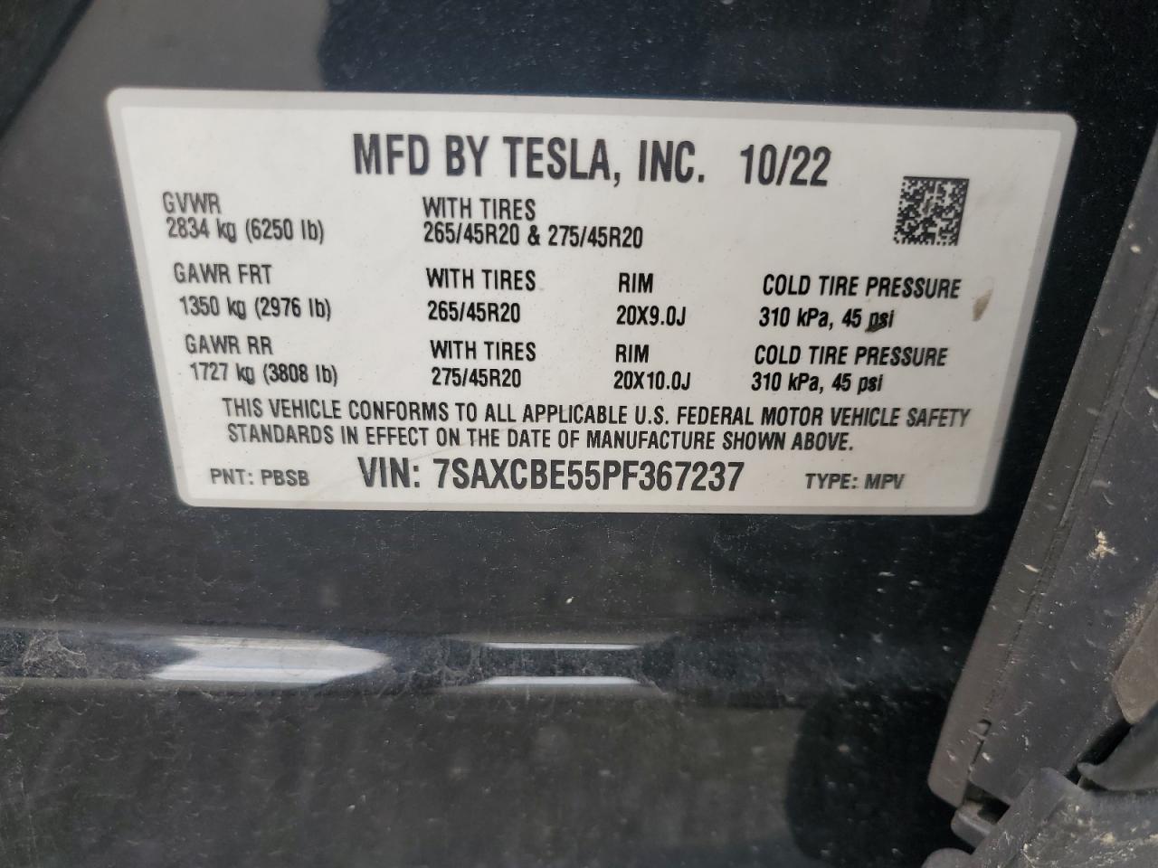 2023 Tesla Model X VIN: 7SAXCBE55PF367237 Lot: 70089275