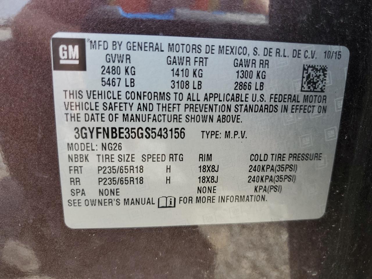 2016 Cadillac Srx Luxury Collection VIN: 3GYFNBE35GS543156 Lot: 70718535