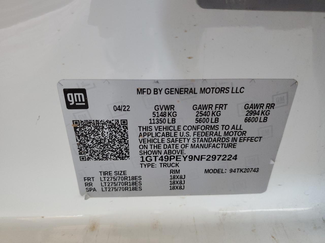 2022 GMC Sierra K2500 At4 VIN: 1GT49PEY9NF297224 Lot: 70404385