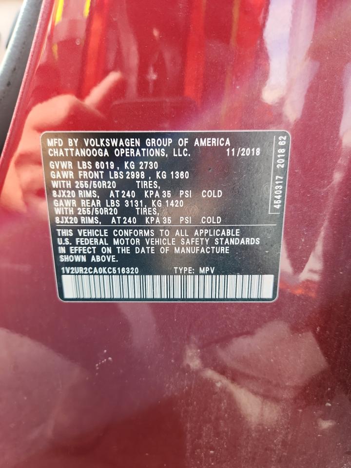 2019 Volkswagen Atlas Se VIN: 1V2UR2CA0KC516320 Lot: 69628975