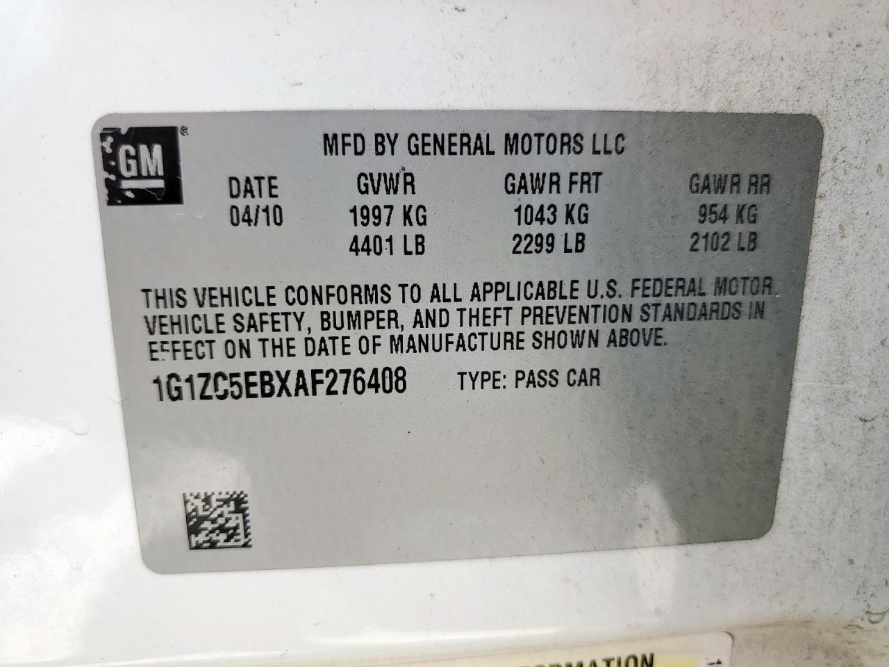 2010 Chevrolet Malibu 1Lt VIN: 1G1ZC5EBXAF276408 Lot: 67852545