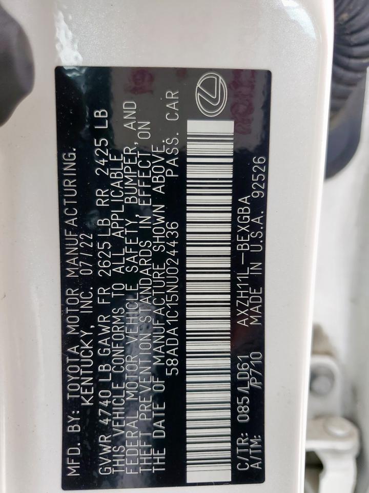 2022 Lexus Es 300H Base VIN: 58ADA1C15NU024436 Lot: 69696845