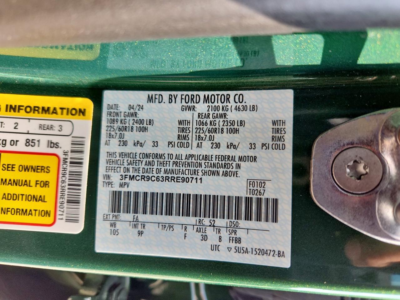 2024 Ford Bronco Sport Outer Banks VIN: 3FMCR9C63RRE90711 Lot: 70664805