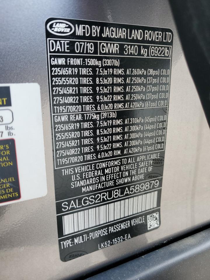 2020 Land Rover Range Rover Hse VIN: SALGS2RU6LA592909 Lot: 64653415