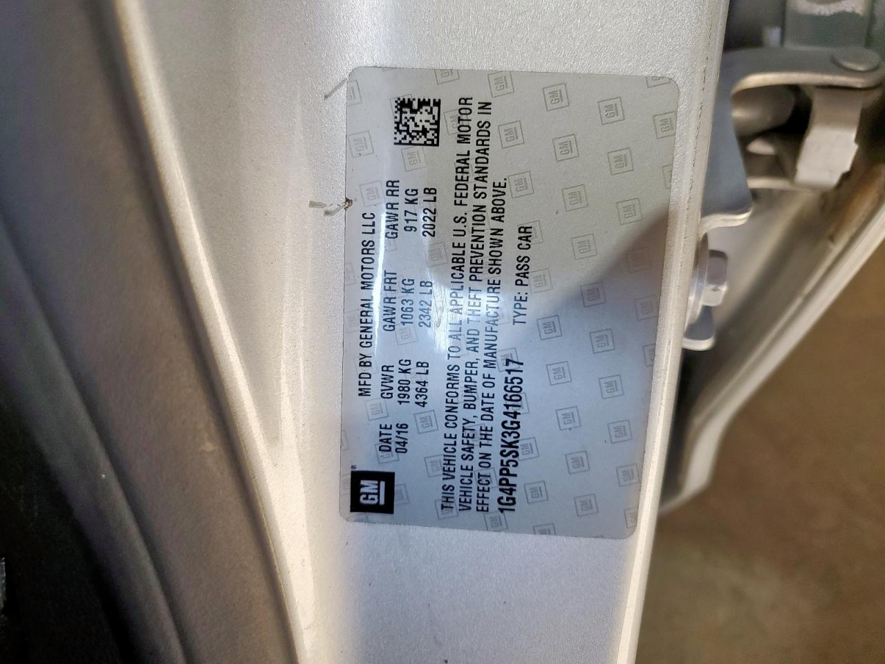 2016 Buick Verano VIN: 1G4PP5SK3G4166517 Lot: 69273715