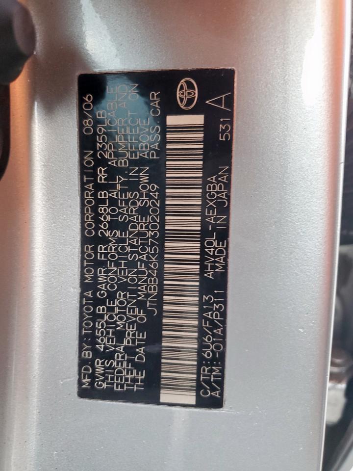 2007 Toyota Camry Hybrid VIN: JTNBB46K573020249 Lot: 69275825