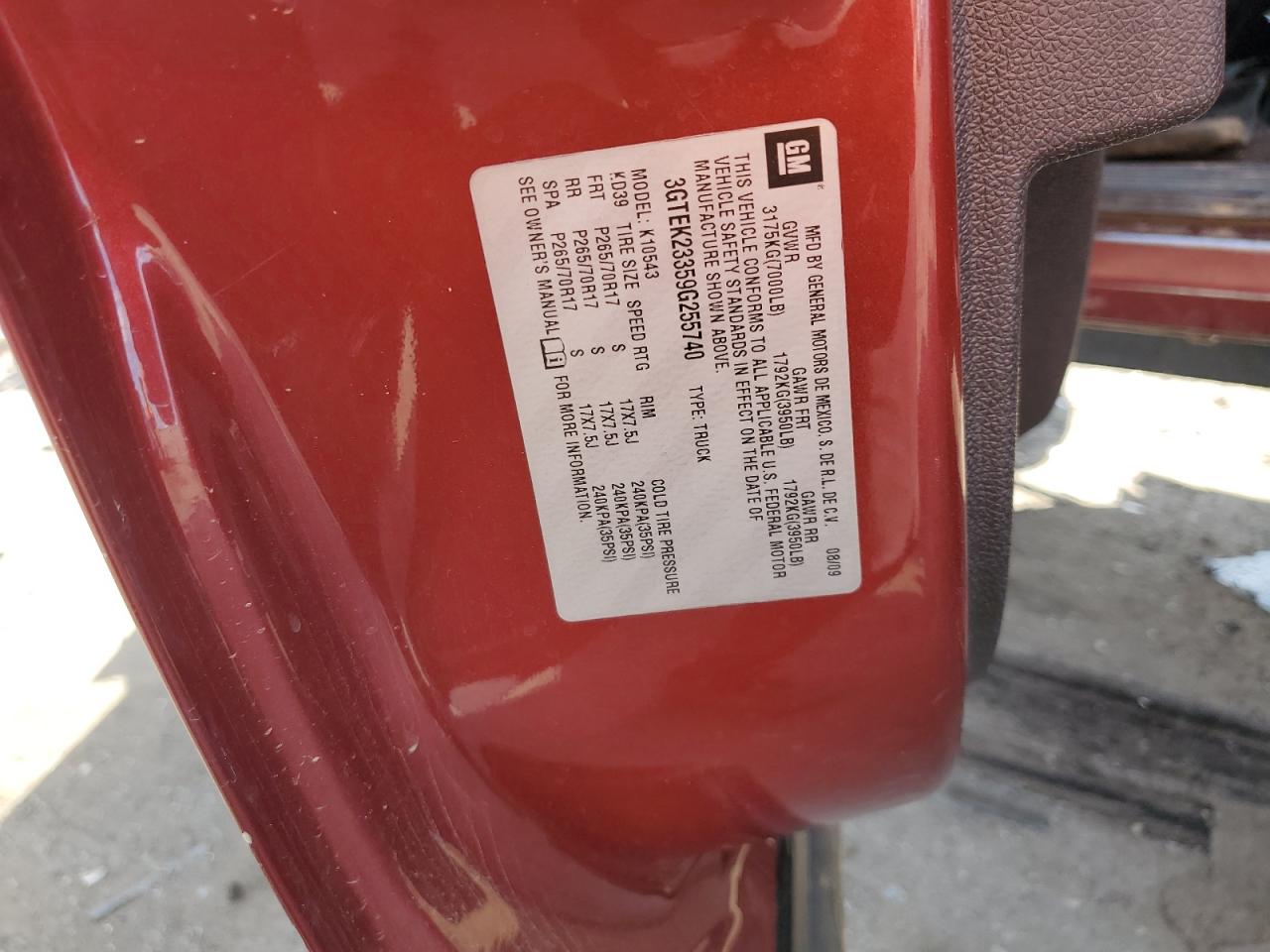 2009 GMC Sierra K1500 Sle VIN: 3GTEK23359G255740 Lot: 70468835