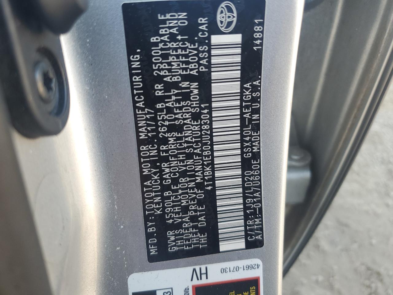 2018 Toyota Avalon Xle VIN: 4T1BK1EB0JU283041 Lot: 68003645