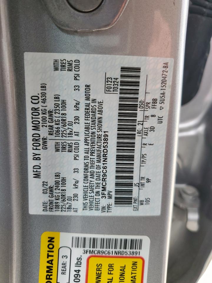 2022 Ford Bronco Sport Outer Banks VIN: 3FMCR9C61NRD53891 Lot: 69842535