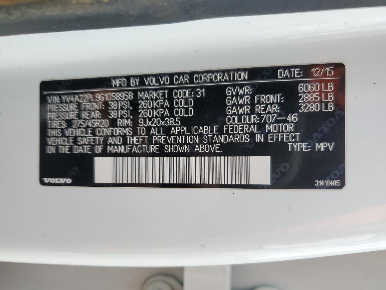 YV4A22PL9G1058958 VOLVO XC90 2016 WHITE Photo 13