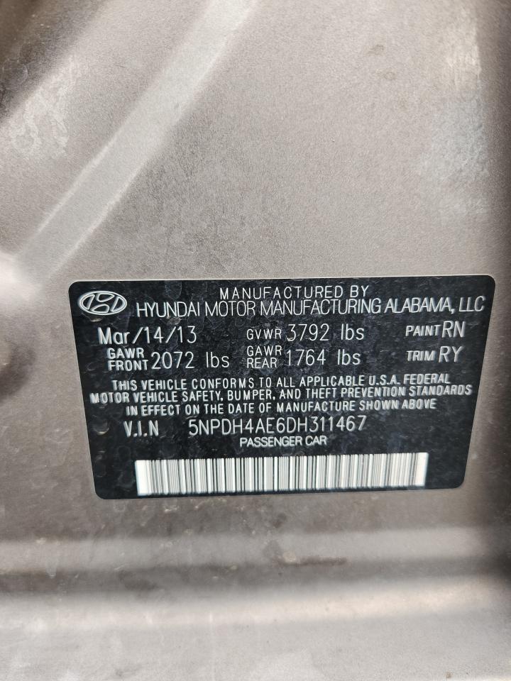 2013 Hyundai Elantra Gls VIN: 5NPDH4AE6DH311467 Lot: 70852475