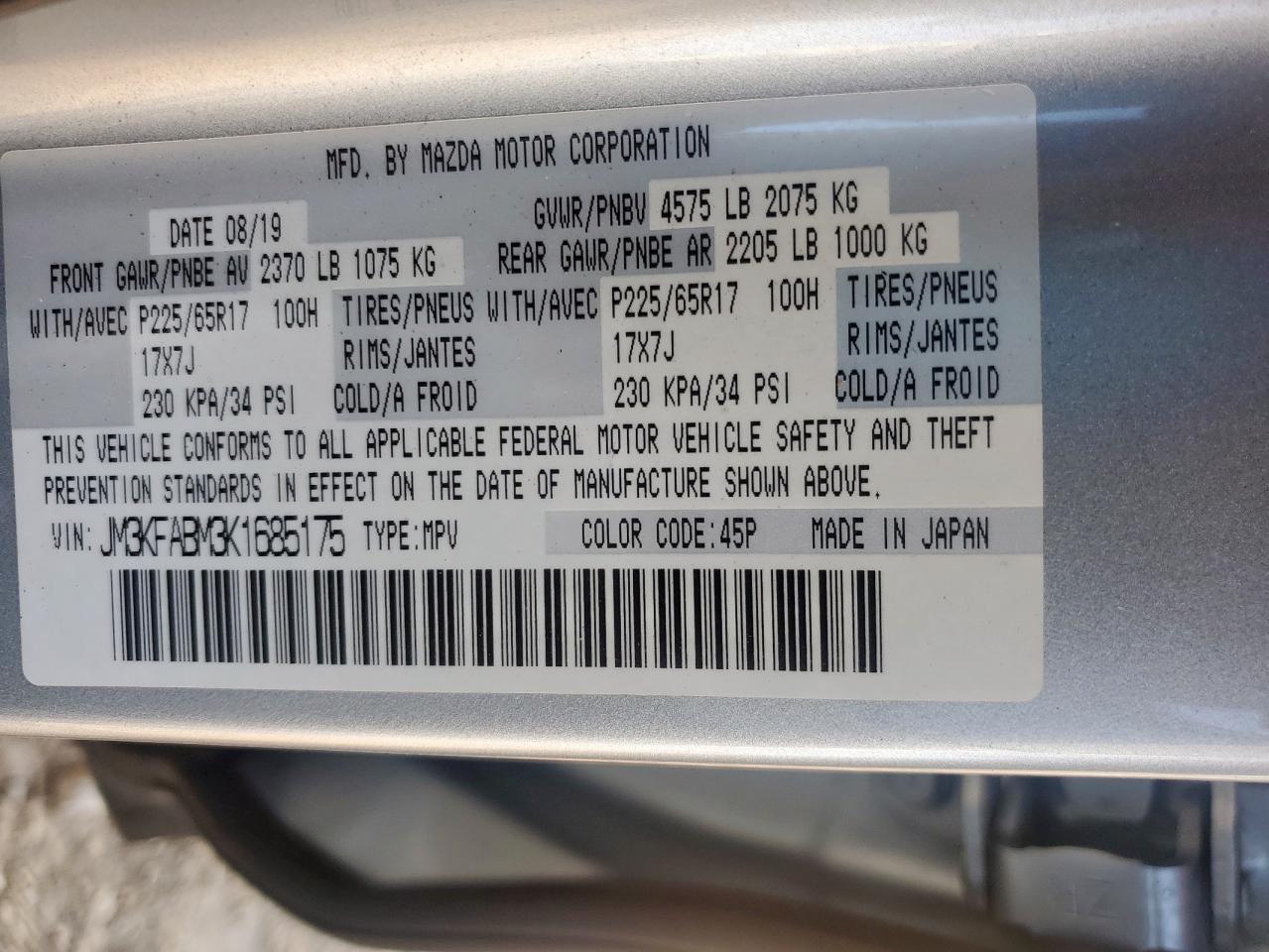 2019 Mazda Cx-5 Sport VIN: JM3KFABM3K1685175 Lot: 70623225