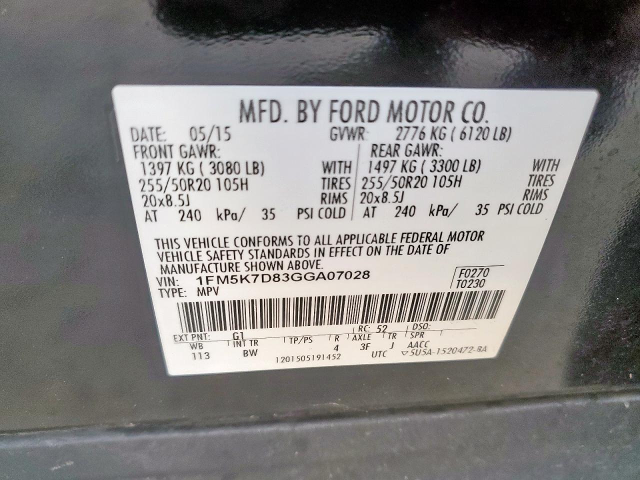 2016 Ford Explorer Xlt VIN: 1FM5K7D83GGA07028 Lot: 69704015