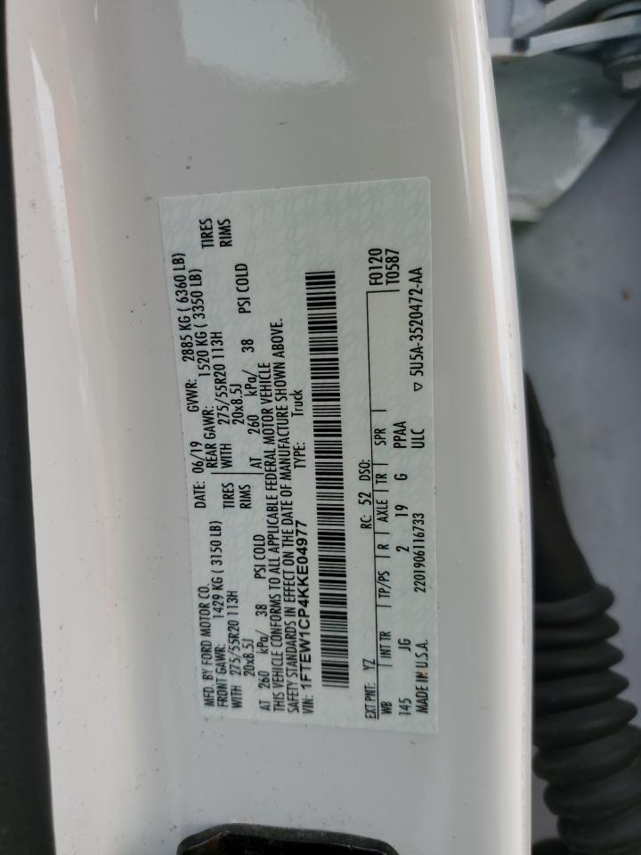 2019 Ford F150 Supercrew VIN: 1FTEW1CP4KKE04977 Lot: 70868805