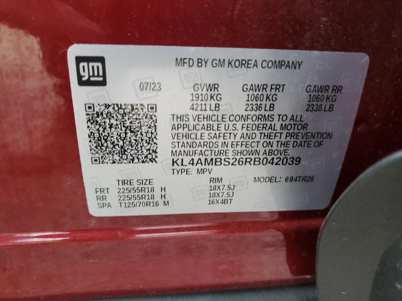 2024 Buick Encore Gx Preferred VIN: KL4AMBS26RB042039 Lot: 67909525