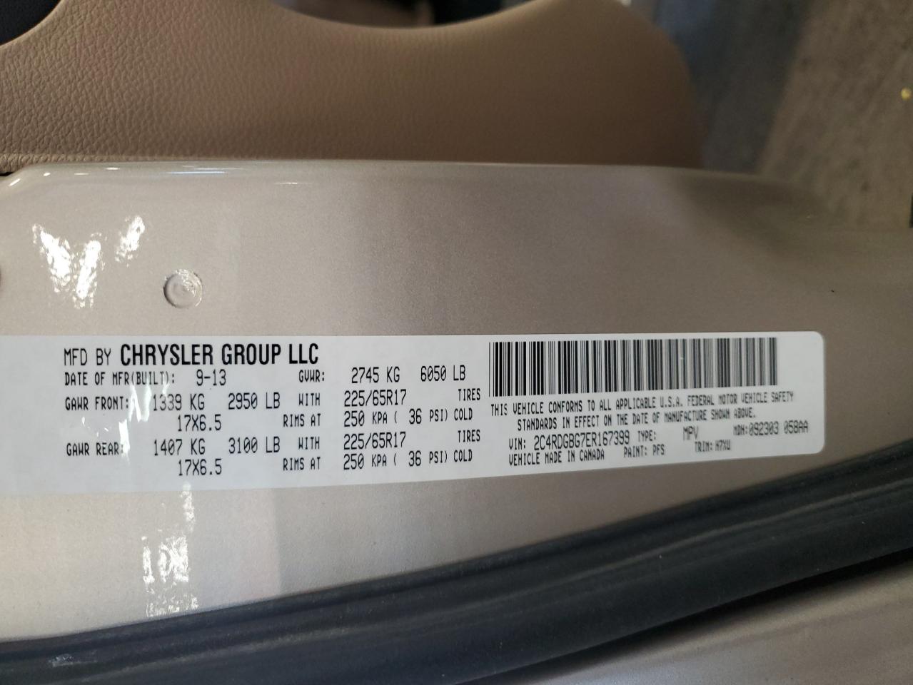 2014 Dodge Grand Caravan Se VIN: 2C4RDGBG7ER167399 Lot: 71005075