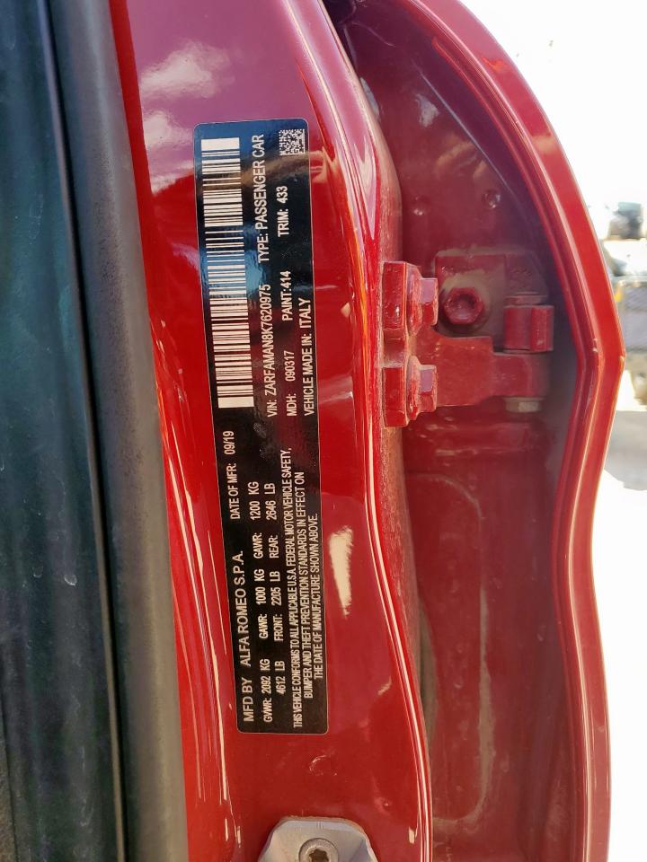 2019 Alfa Romeo Giulia VIN: ZARFAMAN8K7620975 Lot: 70227955