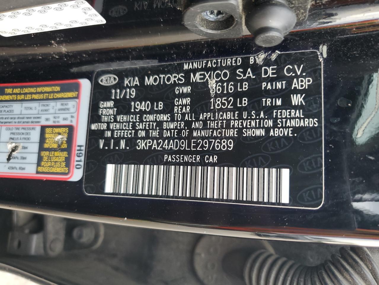 2020 Kia Rio Lx VIN: 3KPA24AD9LE297689 Lot: 69102865