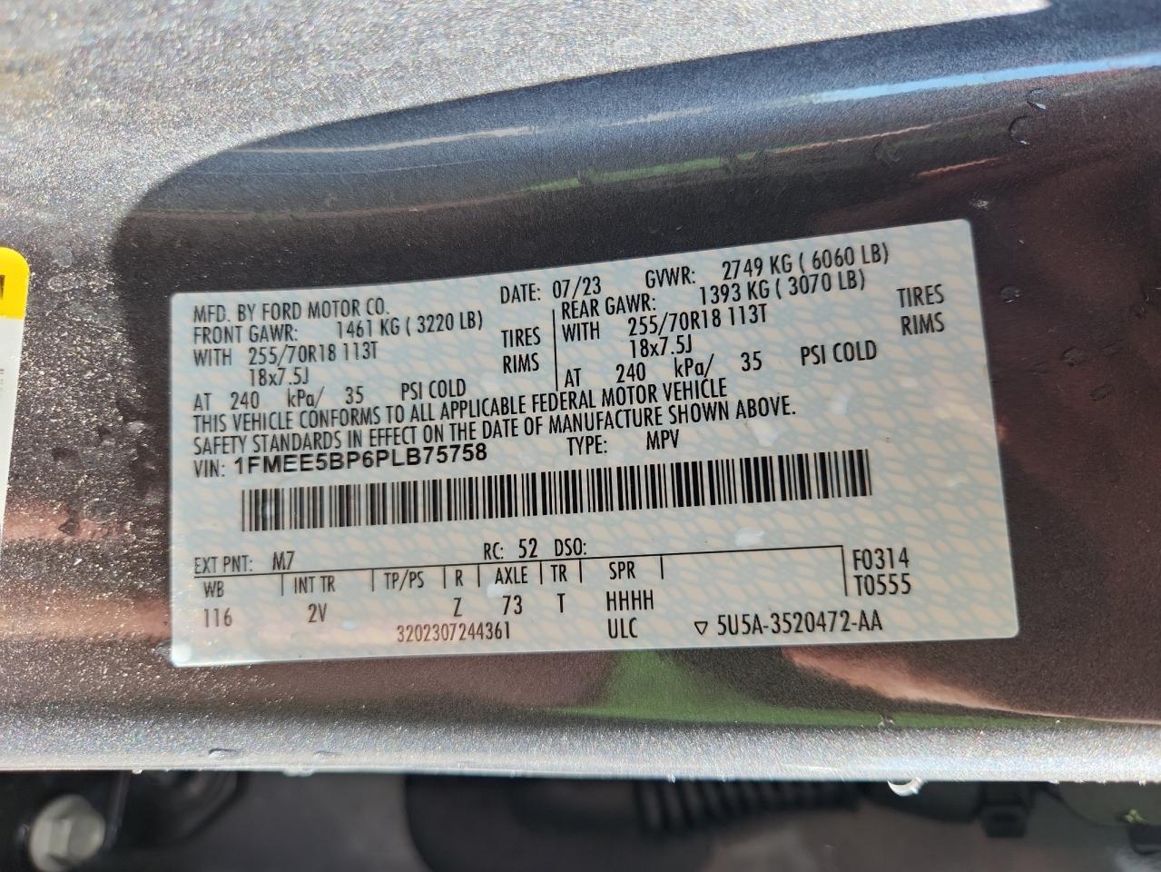 2023 Ford Bronco Base VIN: 1FMEE5BP6PLB75758 Lot: 70596835