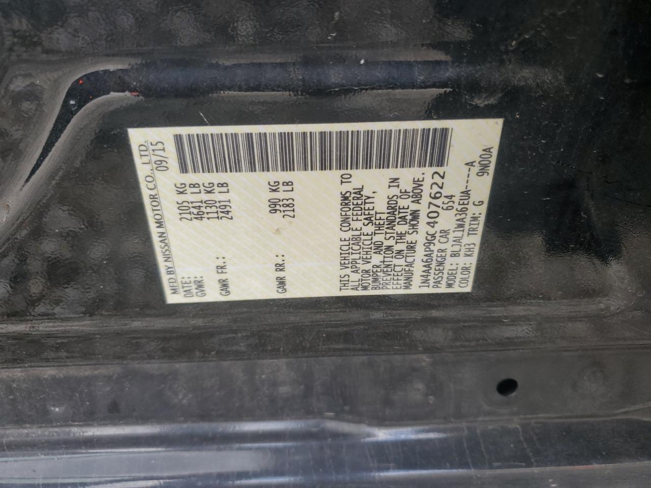 2016 Nissan Maxima 3.5S VIN: 1N4AA6AP9GC407622 Lot: 70175655