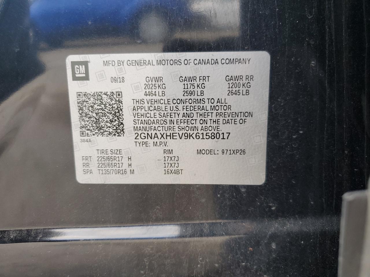 2019 Chevrolet Equinox Ls VIN: 2GNAXHEV9K6158017 Lot: 69093265