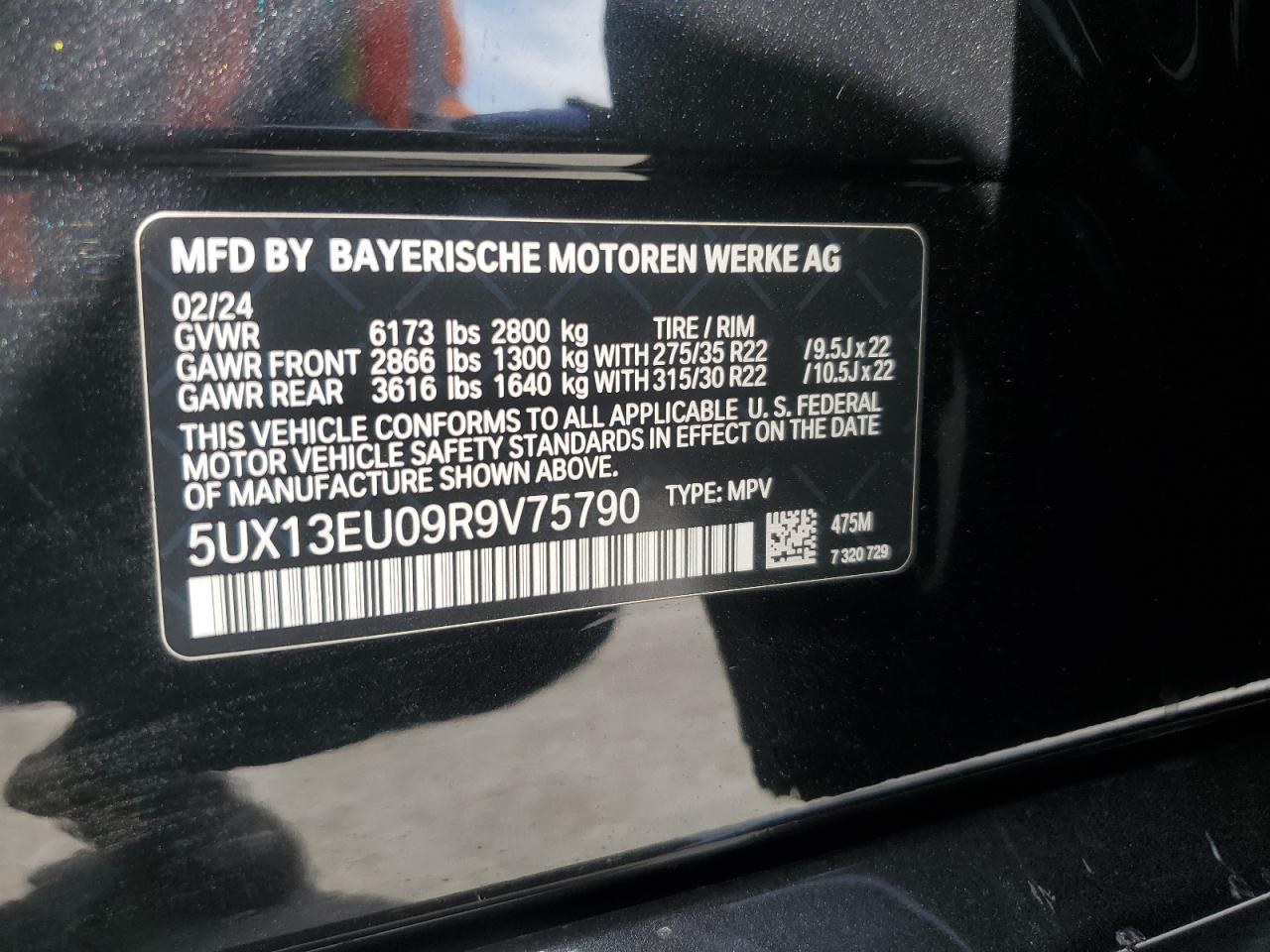 2024 BMW X5 Sdrive 40I VIN: 5UX13EU09R9V75790 Lot: 69780455