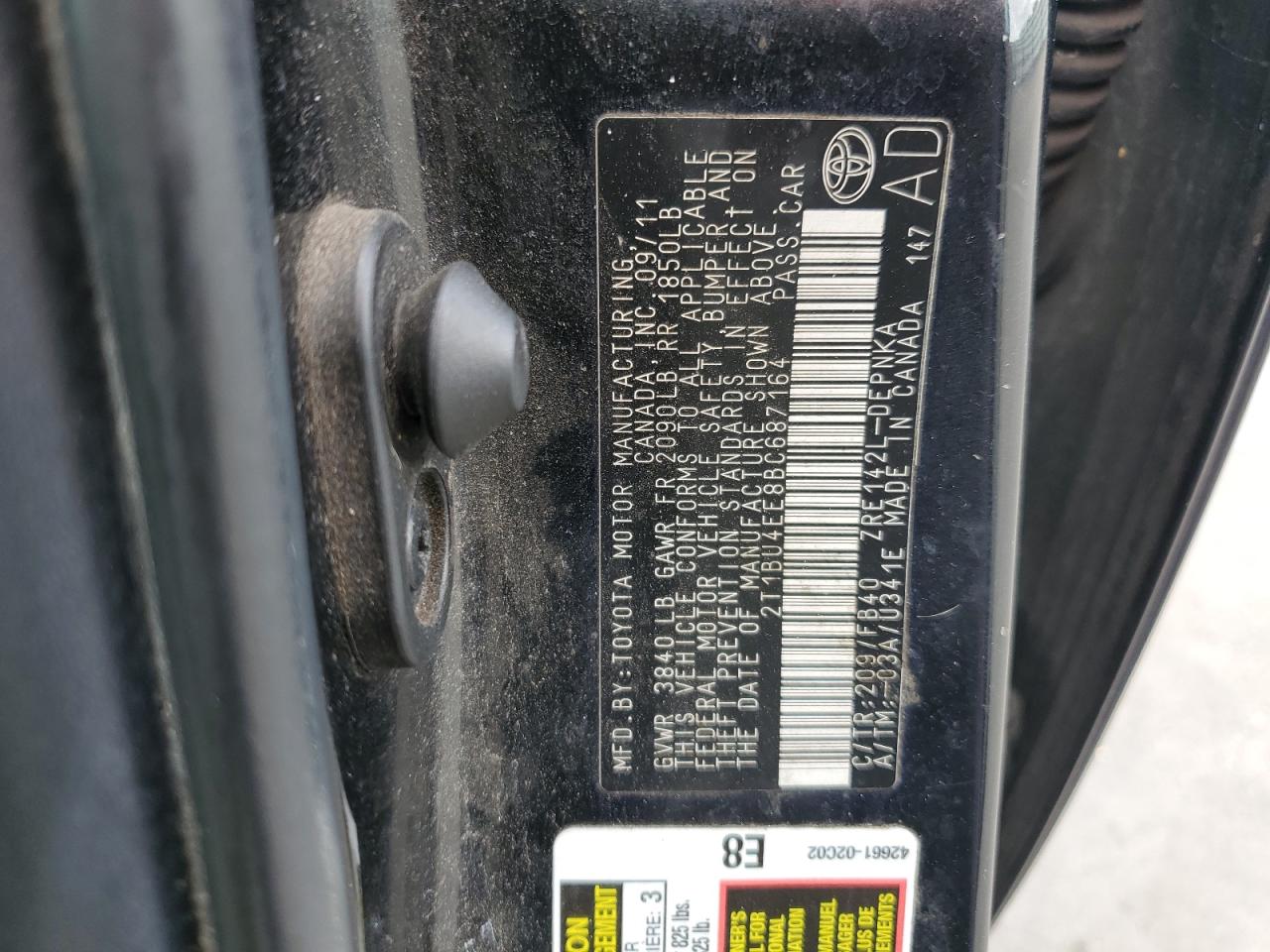 2011 Toyota Corolla Base VIN: 2T1BU4EE8BC687164 Lot: 67632375