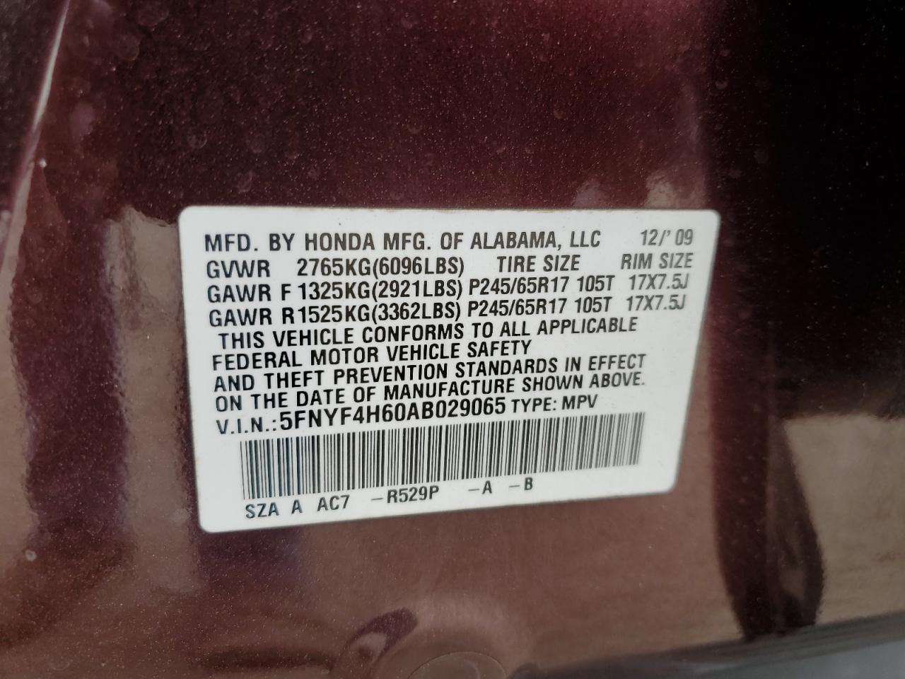 2010 Honda Pilot Exl VIN: 5FNYF4H60AB029065 Lot: 70714725
