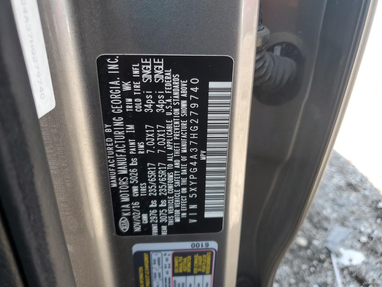 2017 Kia Sorento Lx VIN: 5XYPG4A37HG279740 Lot: 70289865