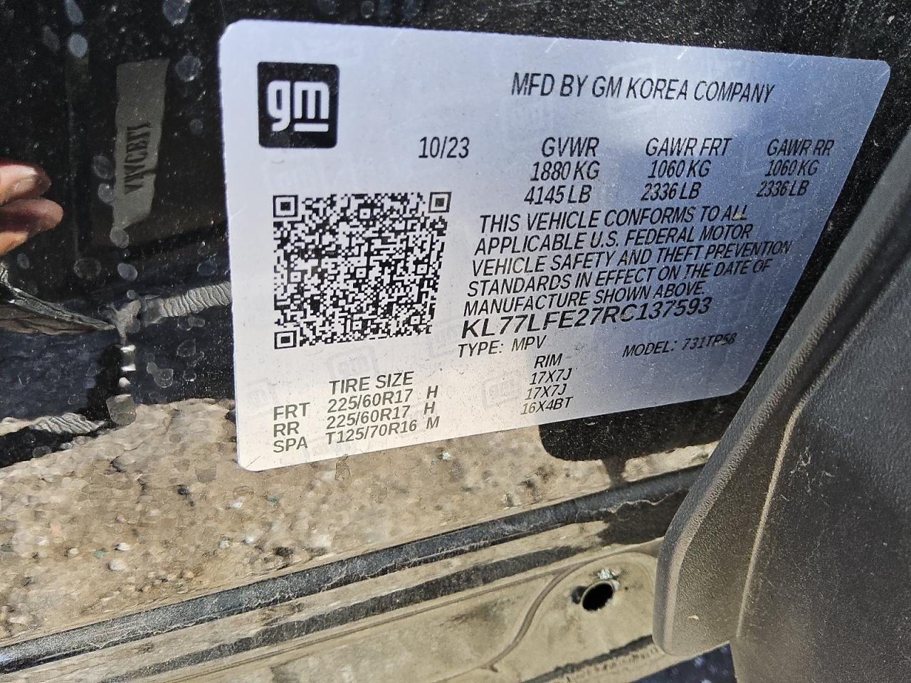 2024 Chevrolet Trax Ls VIN: KL77LFE27RC137593 Lot: 69935515