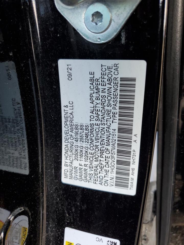 2021 Honda Accord Hybrid Exl VIN: 1HGCV3F57MA021514 Lot: 70777995
