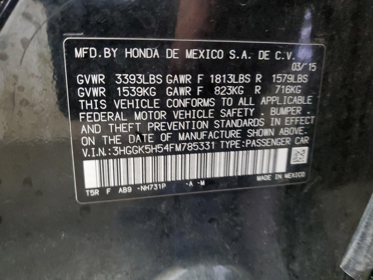 2015 Honda Fit Lx VIN: 3HGGK5H54FM785331 Lot: 70800035